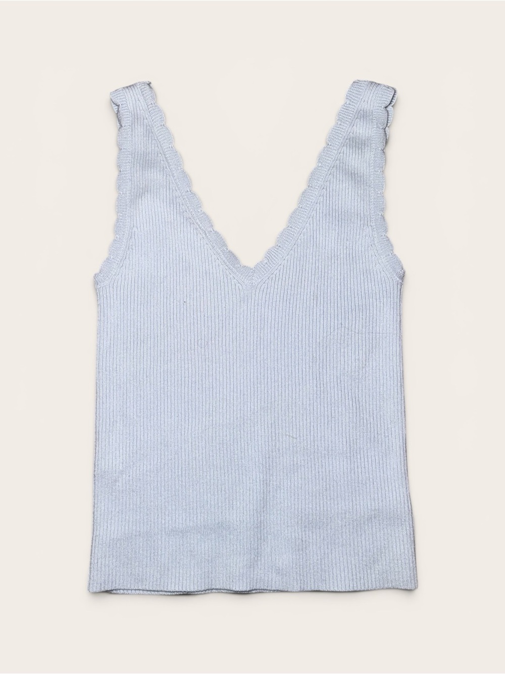 aerie Scalloped V-Neck Ribbed Tank Top in Pale Blue Size Small NWT